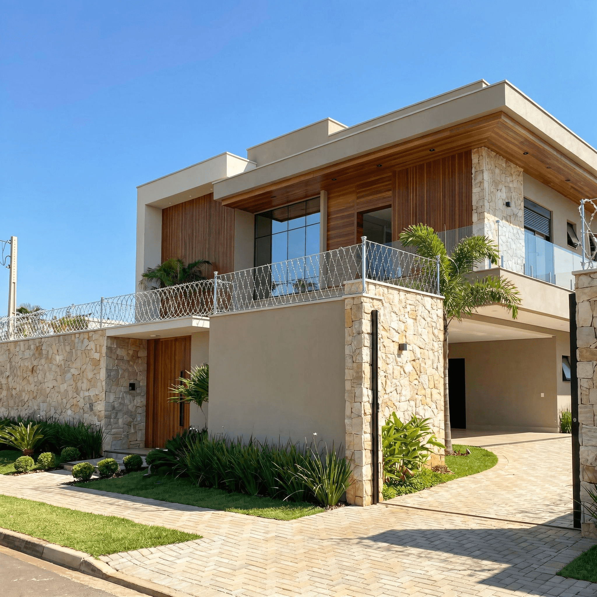 Residência protegida com cerca de segurança